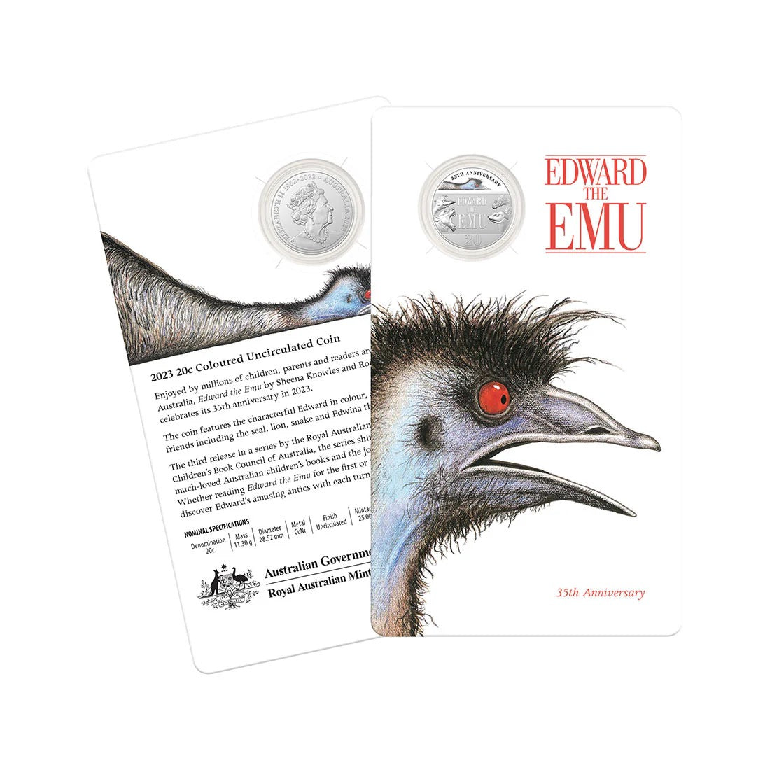 The 2023 20c Coloured Uncirculated Coin – 35th Anniversary of Edward the Emu