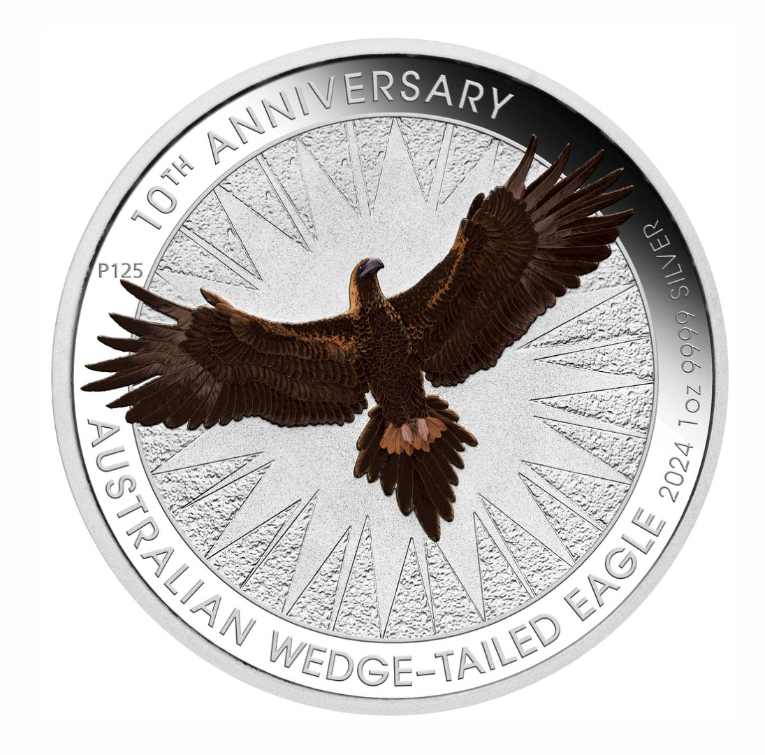 Australian Wedge-tailed Eagle 10th Anniversary 2024 1oz Silver Coloured Coin in Card