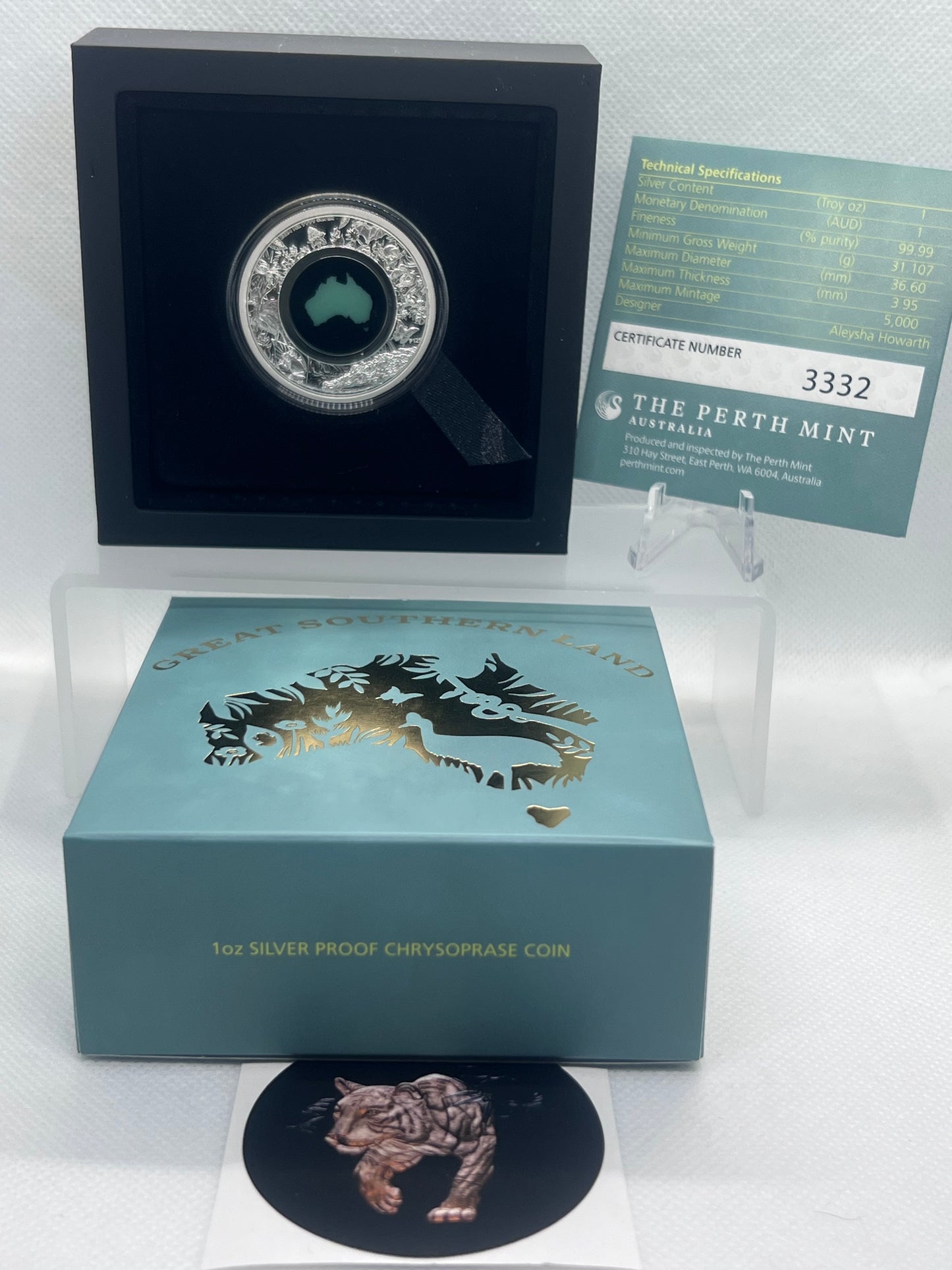 Great Southern Land 2024 1oz Silver Proof Chrysoprase Coin