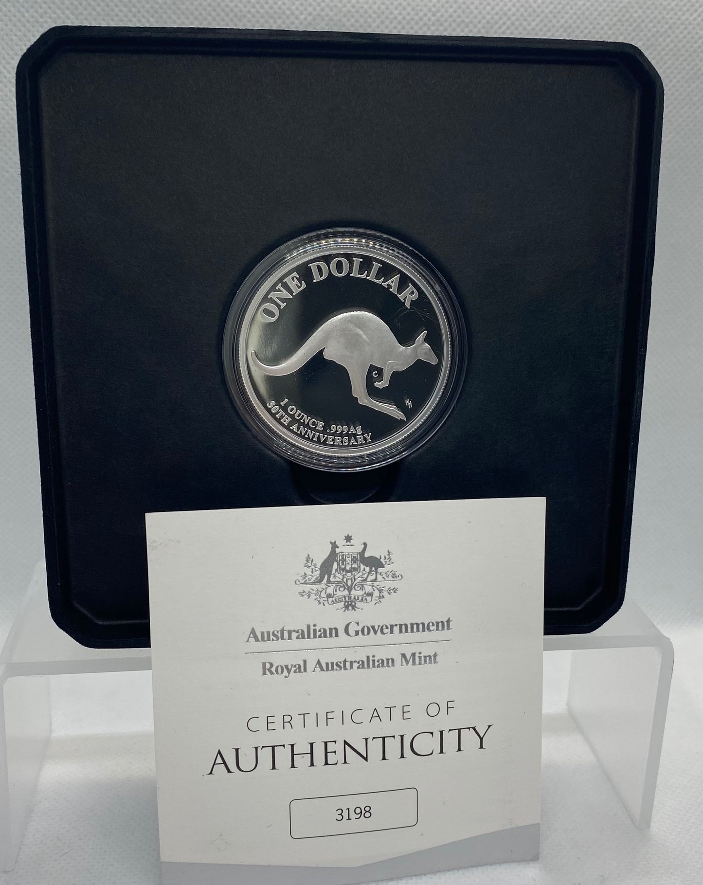 The 2023 $1 'C' Mintmark Fine Silver Proof Coin commemorates the 30th anniversary of the Royal Australian Mint’s iconic Kangaroo Series.
