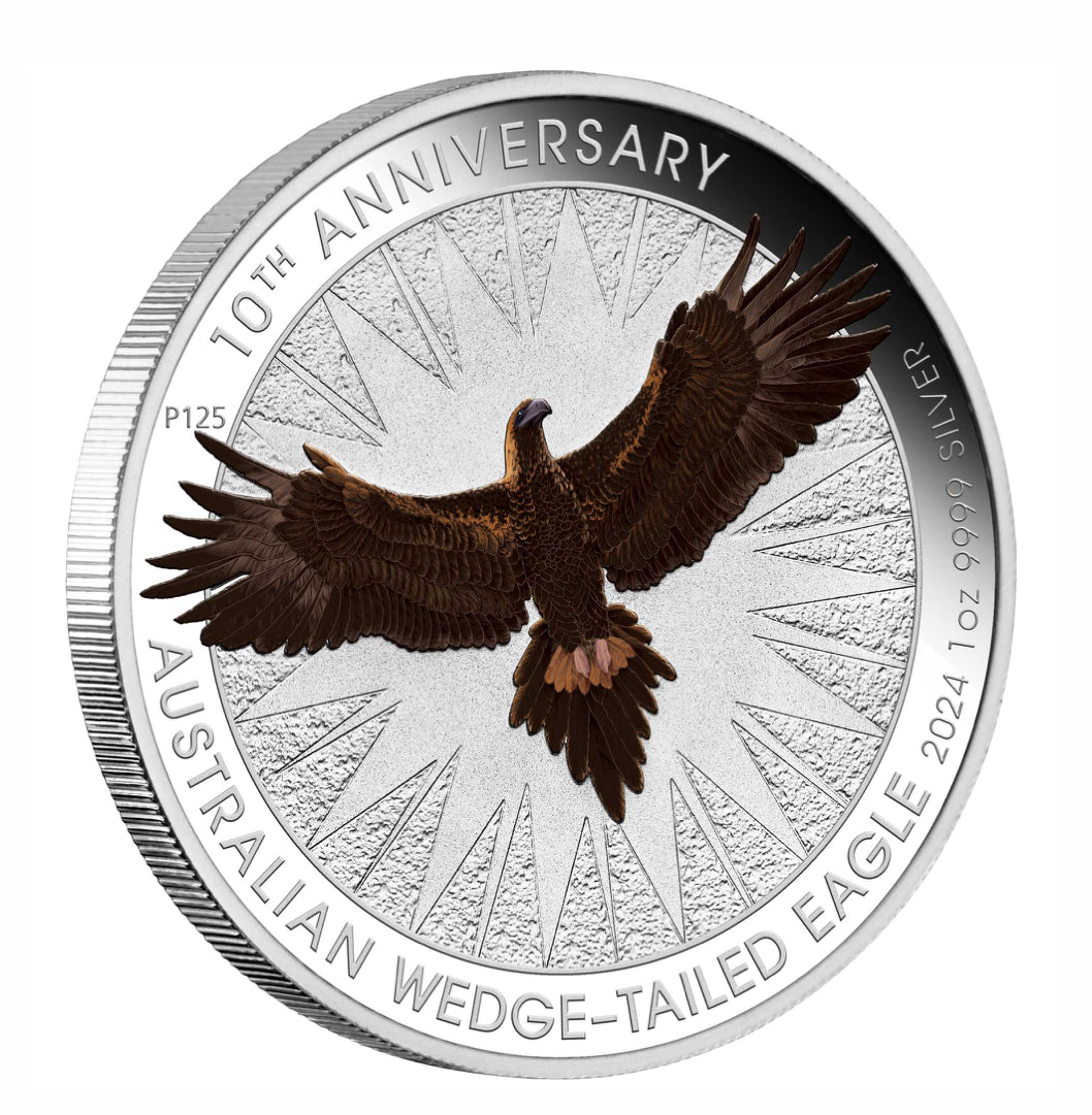 Australian Wedge-tailed Eagle 10th Anniversary 2024 1oz Silver Coloured Coin in Card