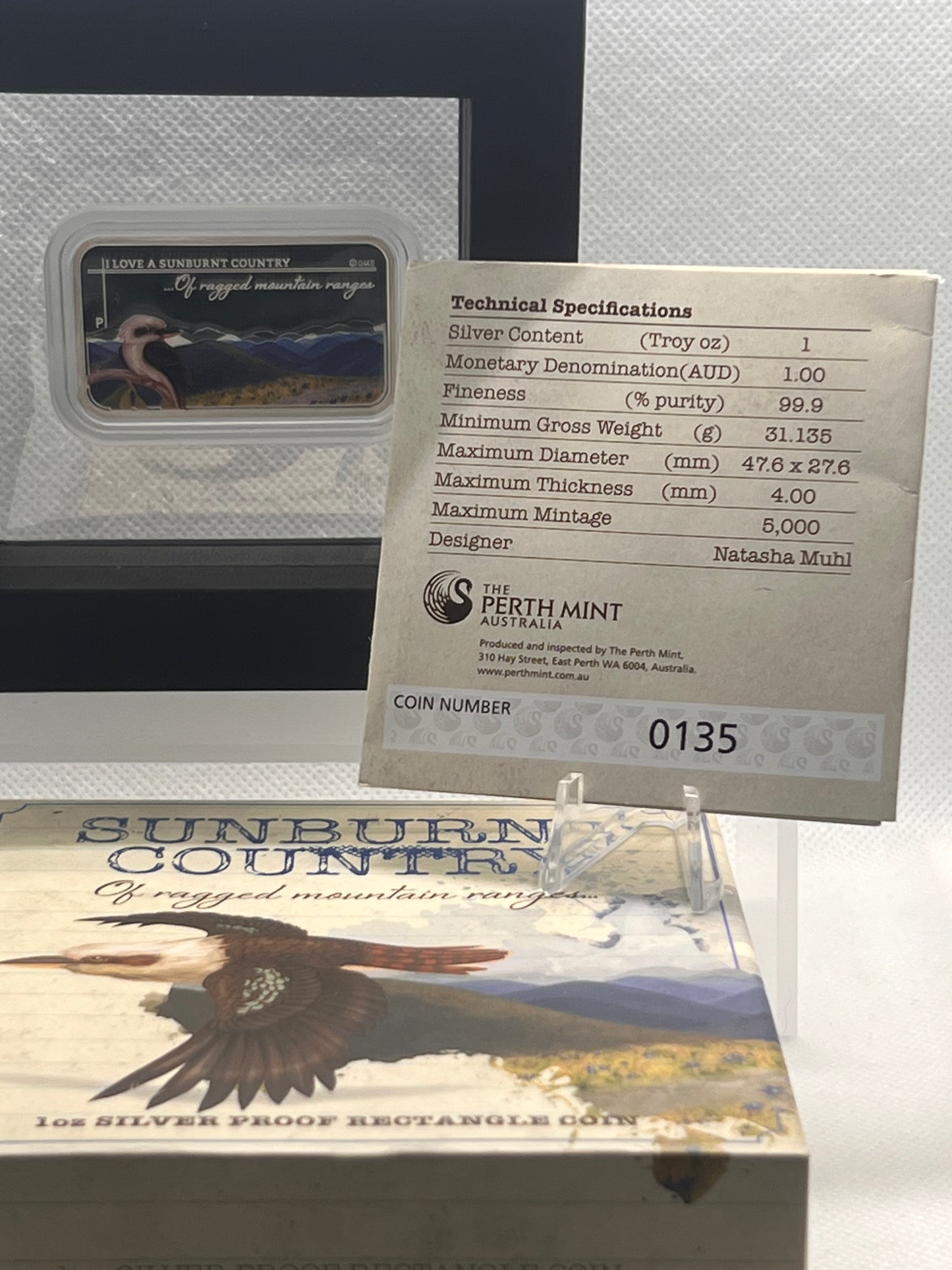 2015 Sunburnt Country – Of Ragged Mountain Ranges 1 oz Silver Proof Rectangle Coin.