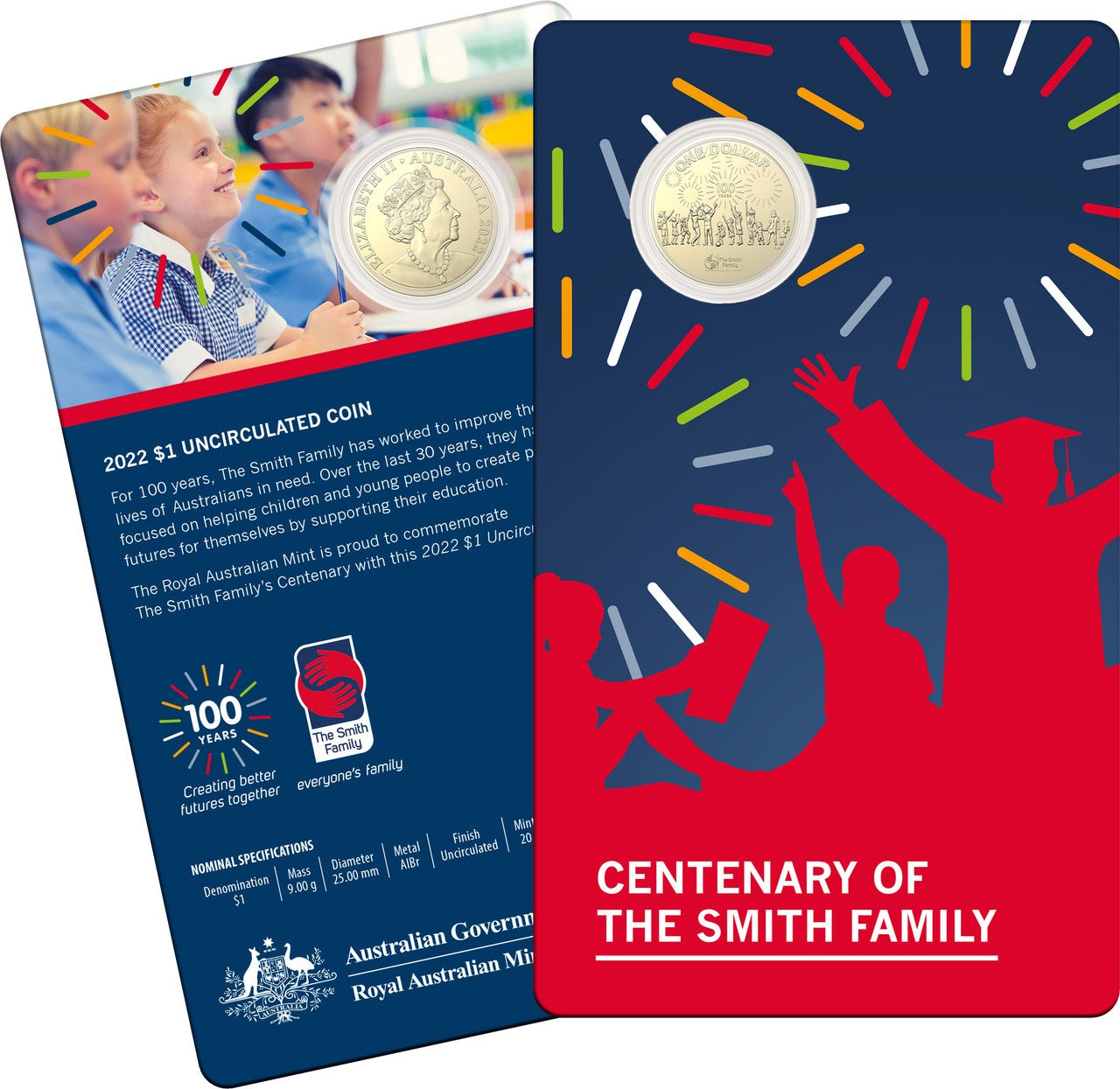 The 2022 $1 Uncirculated Coin commemorates the Centenary of The Smith Family