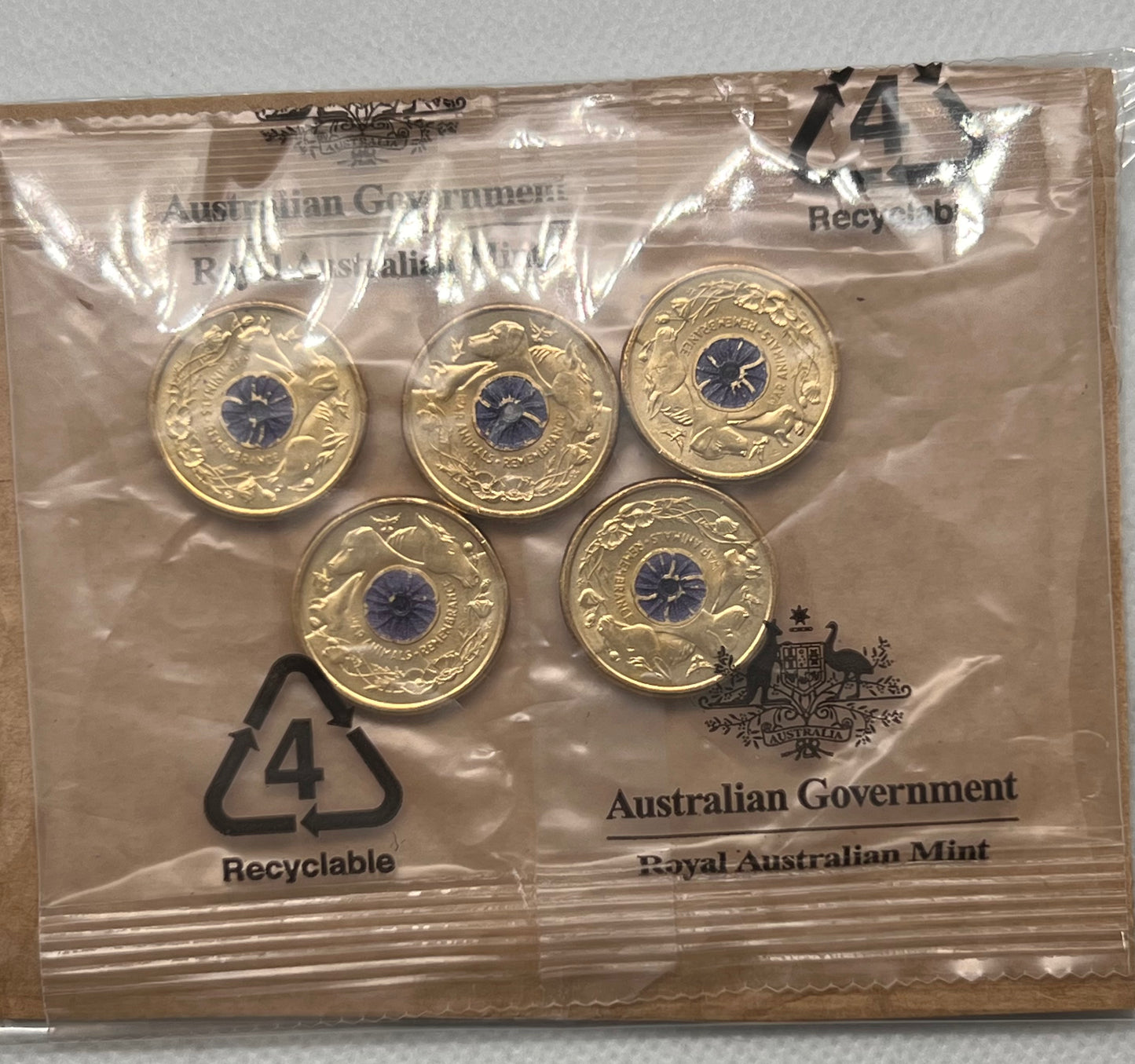 UNC $2 2024 Purple Poppy Animal War Remembrance two dollar RAM BAG (5 coins)