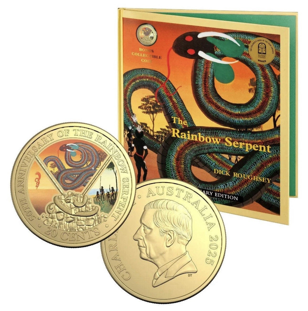 Deluxe Special Edition Book - Anniversary of the Rainbow Serpent 20c Gold-Plated Coloured Uncirculated Coin 2025