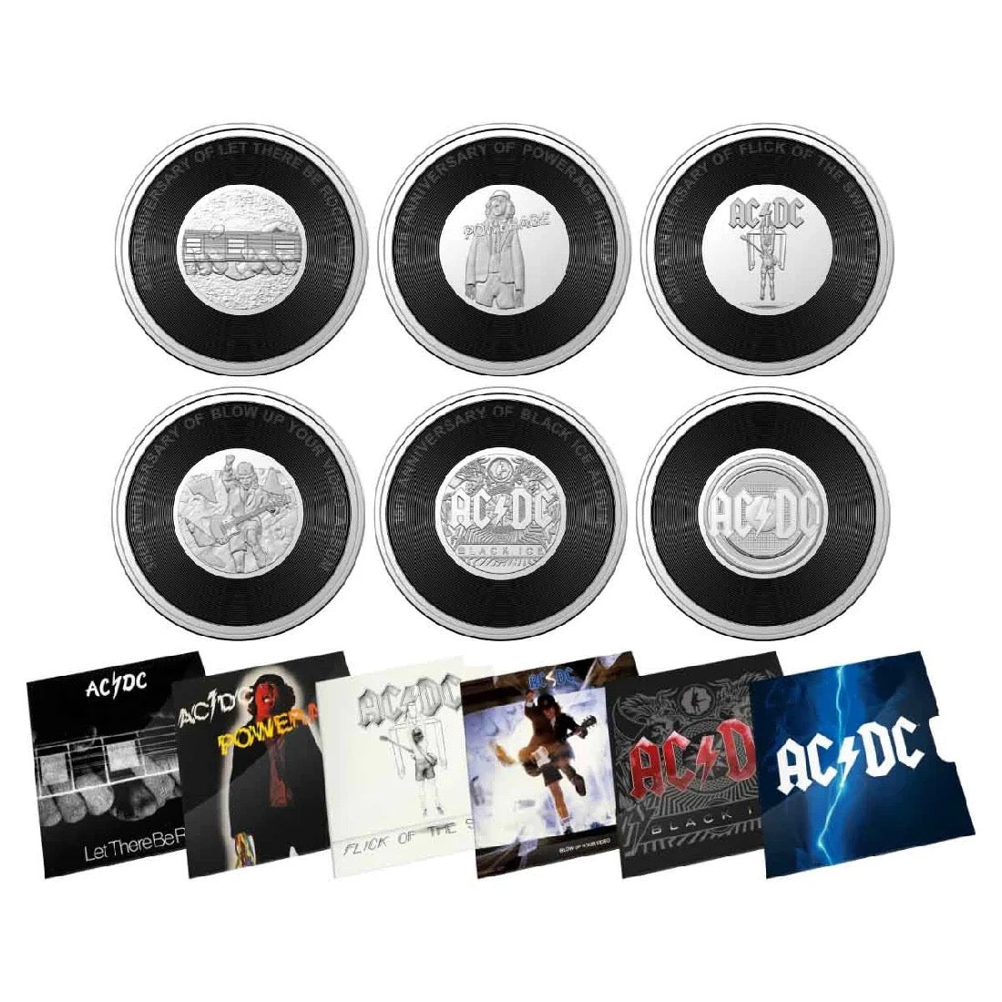 The 2022/23 AC/DC 40th Anniversary CuNi Uncirculated 20c Six Coin Collection is a limited-edition