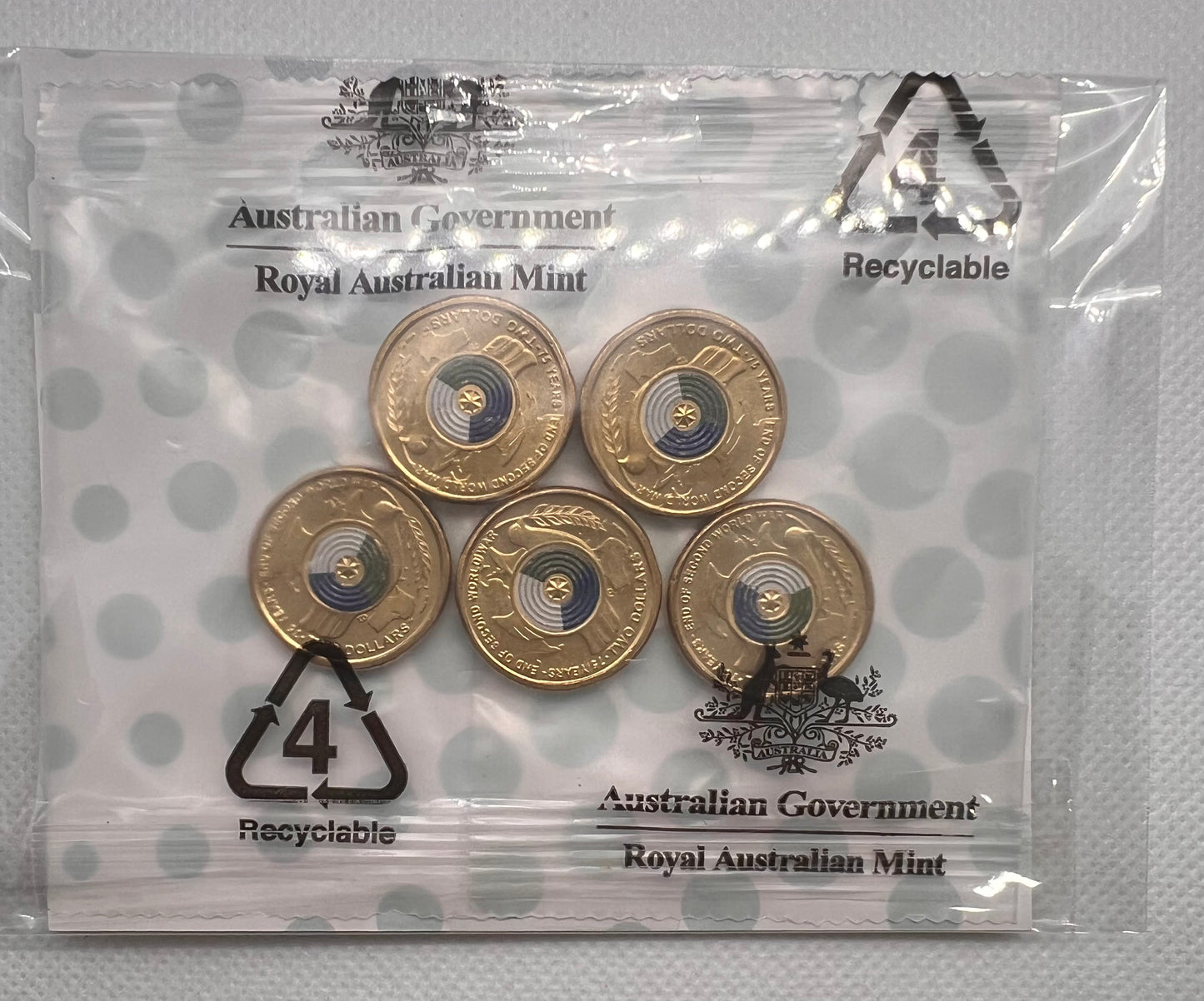 NEW UNC 2020 $2 WW2 RAM MINT BAG TWO DOLLAR COLOURED COIN 5 COINS