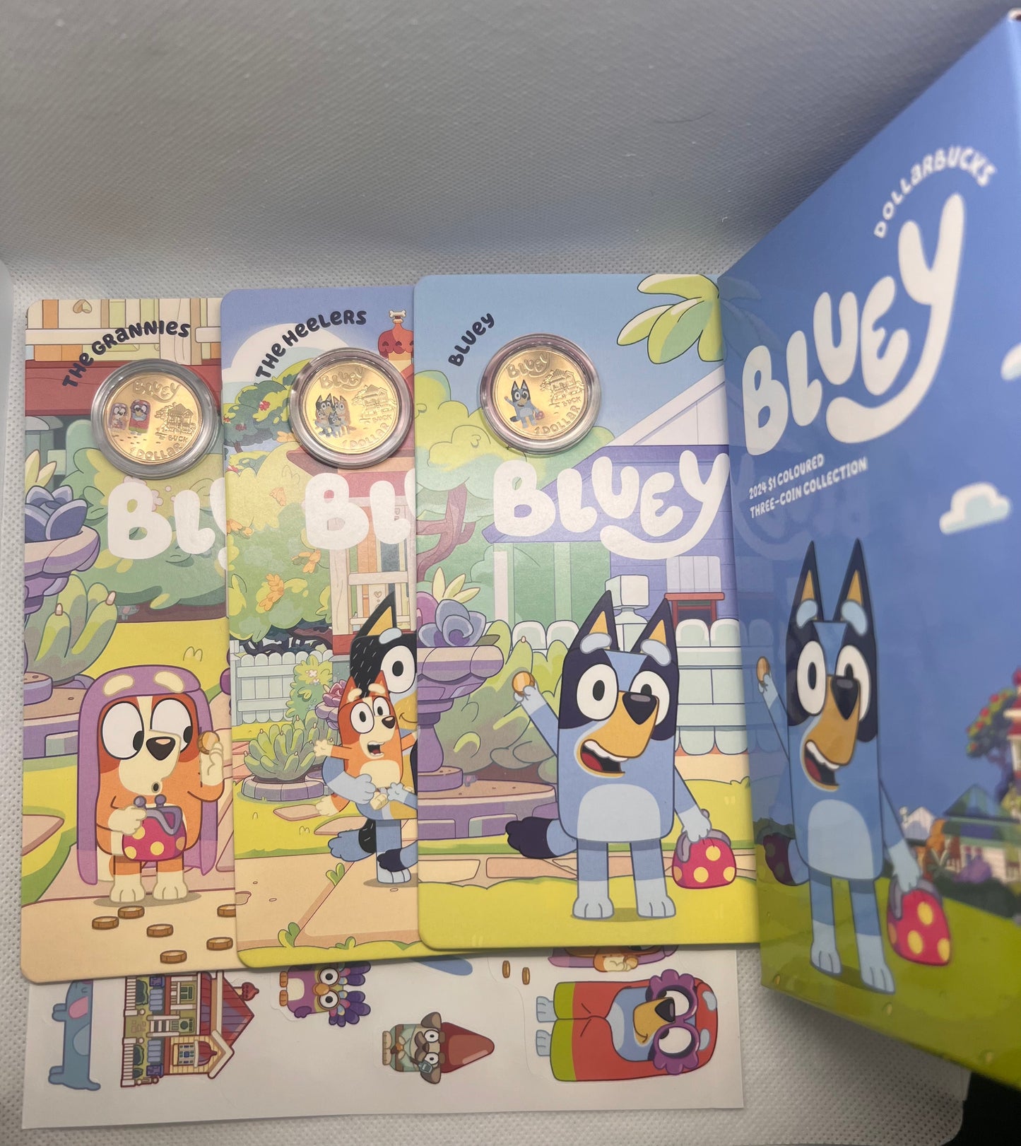 2024 Bluey Dollarbucks $1 Coloured Uncirculated Three Coin Set With Stickers