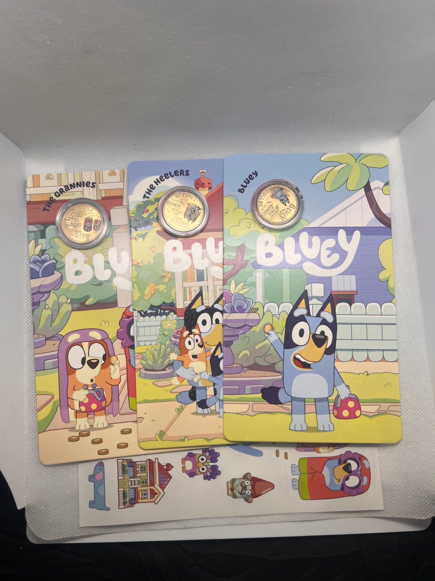 2024 Bluey Dollarbucks $1 Coloured Uncirculated Three Coin Set With Stickers
