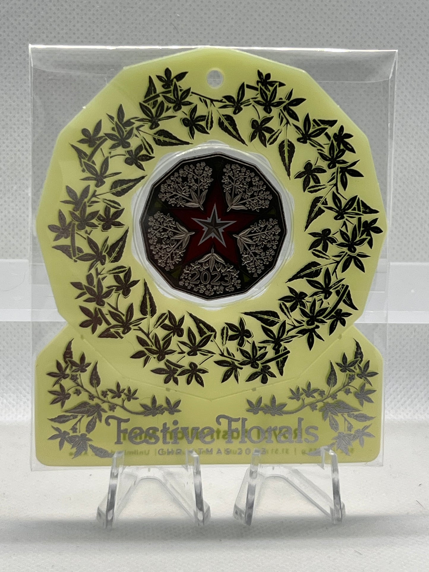 2023 Christmas Decoration 50c Coloured Coin -Festive Floral in Green Card
