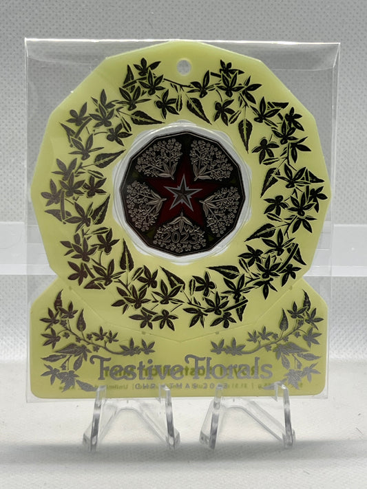 2023 Christmas Decoration 50c Coloured Coin -Festive Floral in Green Card