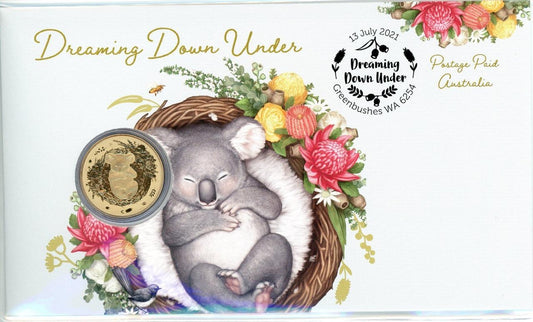 2021 Dreaming Down Under (Koala) FDC/PNC With Uncirculated Perth Mint $1 Coin