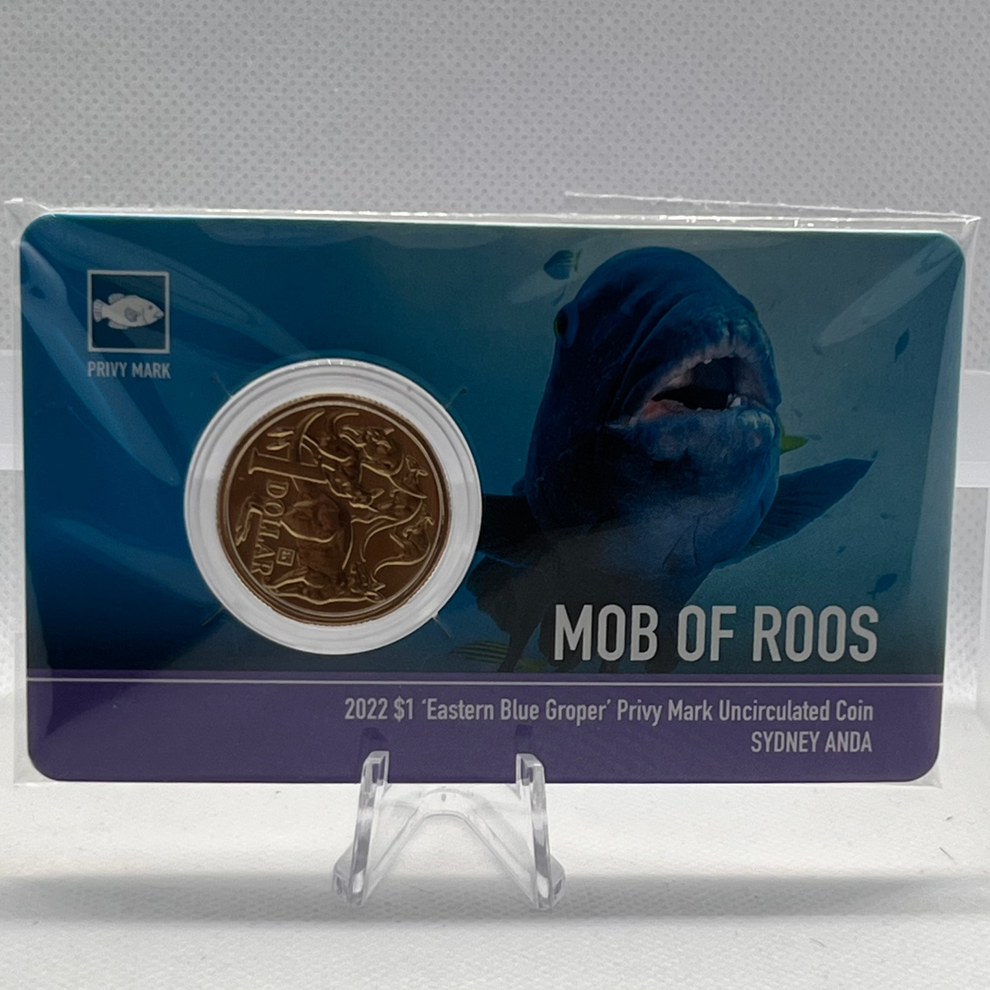2022 Mob of Roos Sydney ANDA Eastern Blue Groper Privy Mark UNC $1 Coin in Card