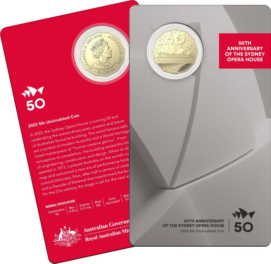 The 2023 50c Uncirculated Coin commemorates the 50th anniversary of the Sydney Opera House