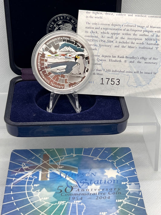 Australian Silver Coin Antarctic Mawson Base 50th Anniversary 1oz 2004