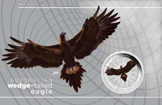 Australian Wedge-tailed Eagle 10th Anniversary 2024 1oz Silver Coloured Coin in Card