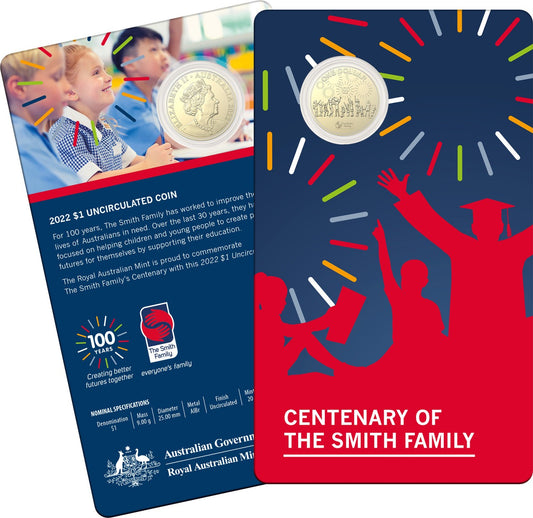 The 2022 $1 Uncirculated Coin commemorates the Centenary of The Smith Family