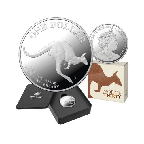 The 2023 $1 'C' Mintmark Fine Silver Proof Coin commemorates the 30th anniversary of the Royal Australian Mint’s iconic Kangaroo Series.