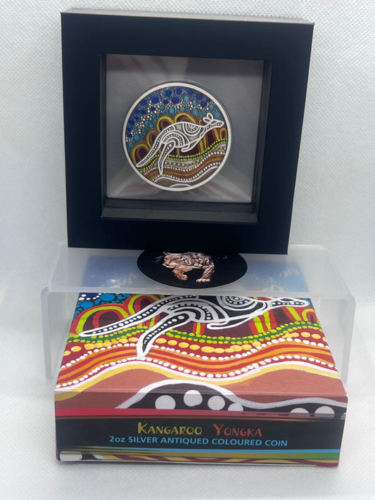 Yongka Kangaroo Coin 2oz Silver Antiqued Colour