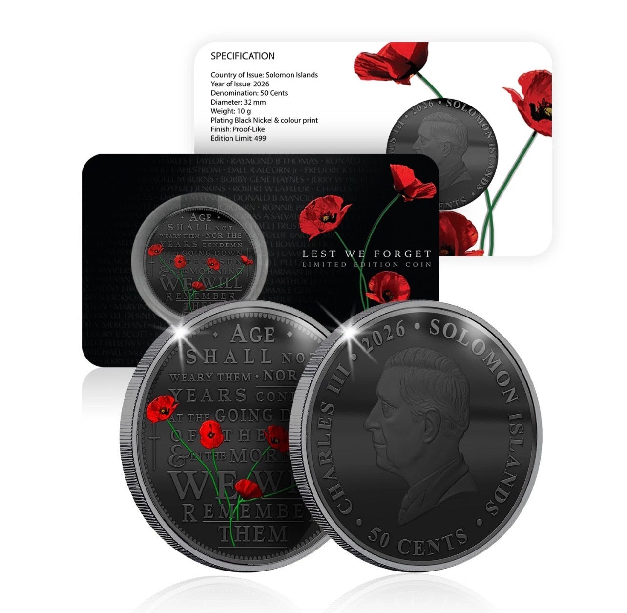 2026 Solomon Islands 50c Proof-Like Coin  Lest We Forget