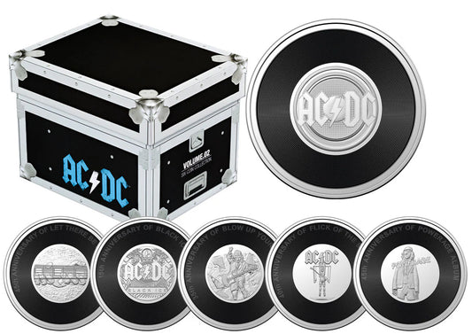 The 2022/23 AC/DC 40th Anniversary CuNi Uncirculated 20c Six Coin Collection is a limited-edition