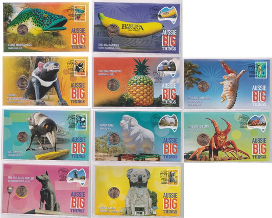 Australia 2023 PNC Aussie Big Things RAM $1 UNC Coin (Full Set of 10) plus coloured Giant Murray COD PNC numbered 0483/2800