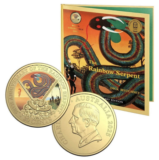 Deluxe Special Edition Book - Anniversary of the Rainbow Serpent 20c Gold-Plated Coloured Uncirculated Coin 2025