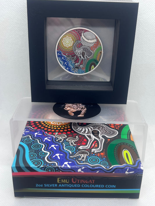 2025 Emu Utingat 2oz Silver Antiqued Coloured Coin