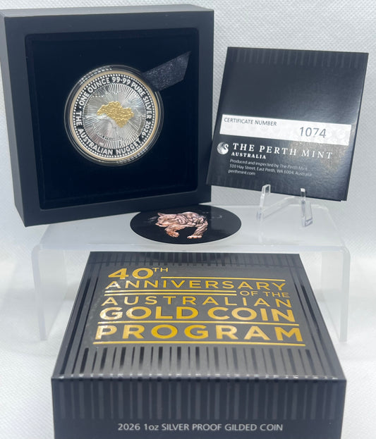 40th Anniversary of the Australian Nugget Gold Coin Program 2026 1oz Silver Proof Gilded Coin