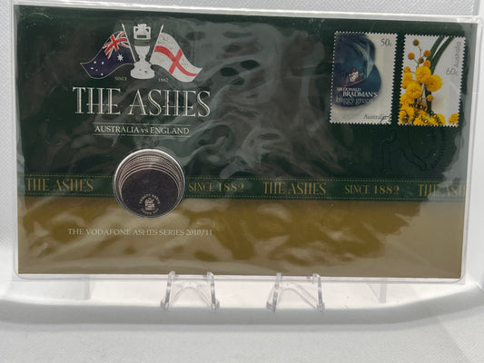 2010 20c The Ashes Cricket Australia vs England Coin & Stamp