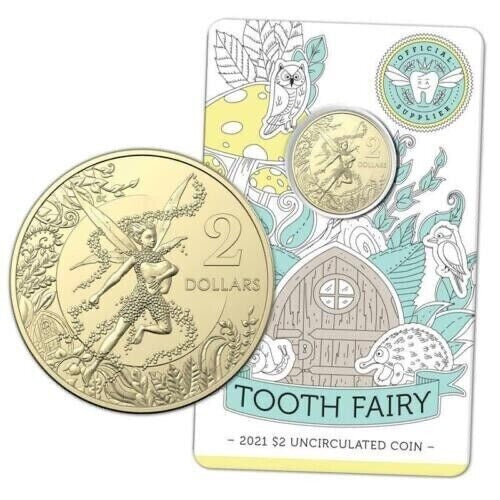 2021 $2 TOOTH FAIRY COIN UNCIRCULATED COIN IN CARD - YELLOW CARDED COIN