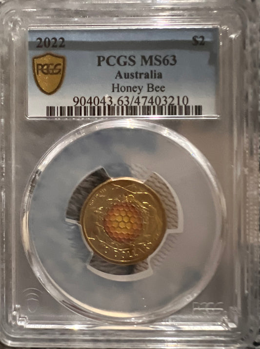 2022 Australian $2 Honey Bee coin, graded MS63 by PCGS